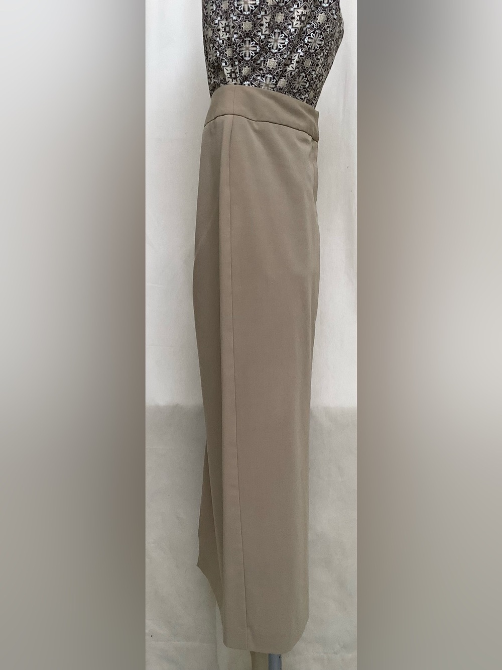 Nine & Company Basics Stretch Midi Skirt-Tan Beige-Lightweight-Front Zip-6 - Picture 3 of 5